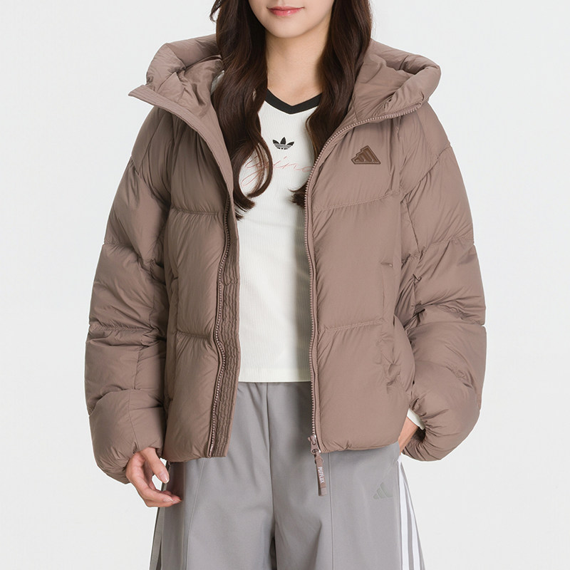 阿迪达斯女装运动服2026冬季连帽羽绒服宽松版型舒适外
