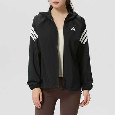 阿迪达斯三叶草女装梭织连帽夹克外套26春季新款跑步运动服KQ8074