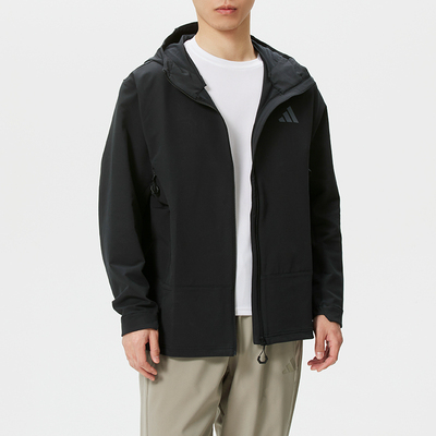 阿迪达斯连帽外套女2026春季新款跑步运动服梭织夹克防风衣KD9409