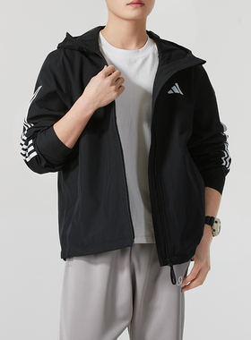 阿迪达斯外套男装夏季新款休闲连帽防风运动服梭织夹克JD1043