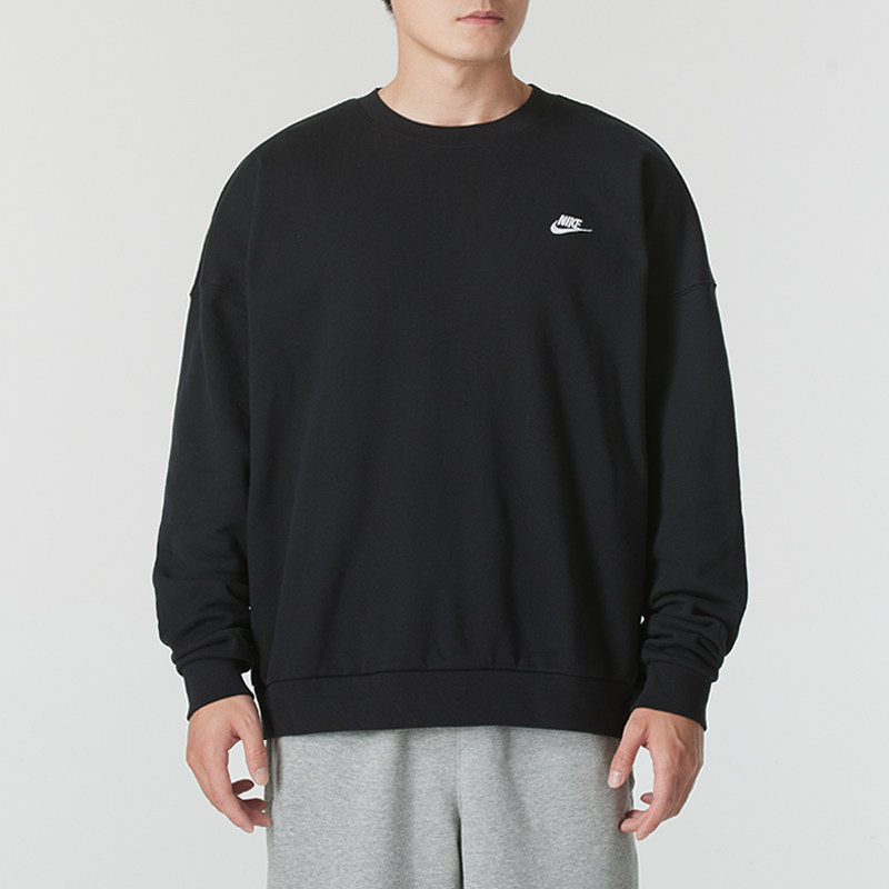 耐克nike衣服男款 卫衣冬季新款运动服套头衫圆领休闲黑色长袖T恤