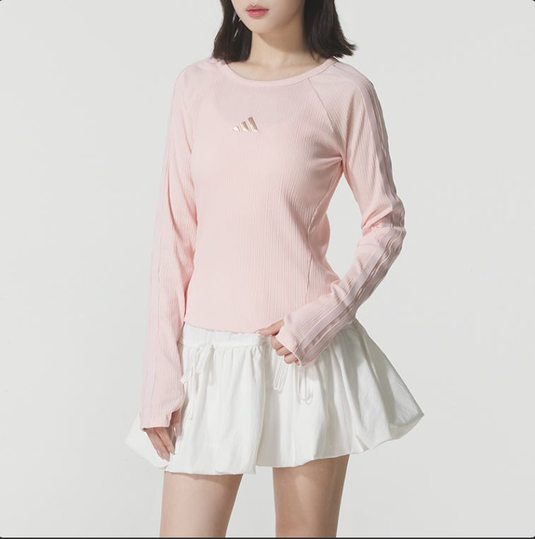 阿迪达斯长袖T恤女装2025秋季新款运动服圆领跑步训练上衣KB7755