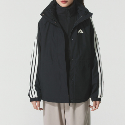 阿迪达斯女装梭织连帽夹克外套25新款三合一抓绒保暖运动服KB7591