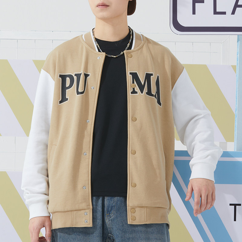 PUMA彪马针织外套男装冬季新款立领棒球服拼接运动夹克681267