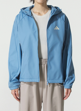 阿迪达斯女士外套秋冬新款蓝色连帽夹克保暖防风运动服KC0087