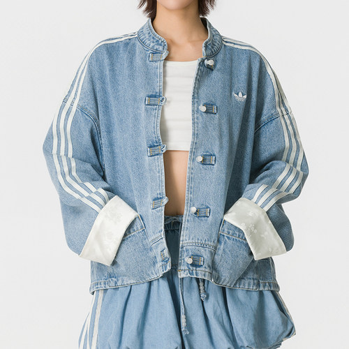 阿迪达斯女装上衣官方正品三叶草牛仔夹克秋季新款长袖服