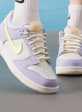 耐克女鞋秋冬新品黄紫色DUNK LOW板鞋舒适大童鞋运动休闲鞋子