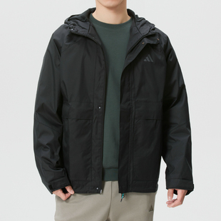 阿迪达斯男装梭织连帽夹克外套26春新款加绒保暖黑色运动服KR2493