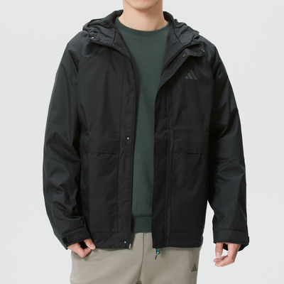 阿迪达斯男装梭织连帽夹克外套26春新款加绒保暖黑色运动服KR2493