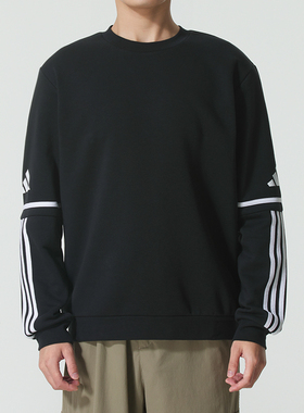 阿迪达斯卫衣男装25秋冬新款跑步运动服休闲黑色长袖套头衫JM3546