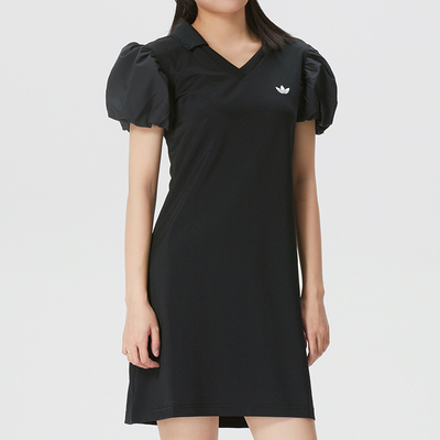 阿迪达斯三叶草女裙2026夏季新款运动裙子泡泡袖休闲连衣裙KD0302