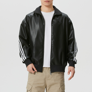 阿迪达斯三叶草情侣款复古运动宽松外套26春季仿皮夹克外套KQ5472