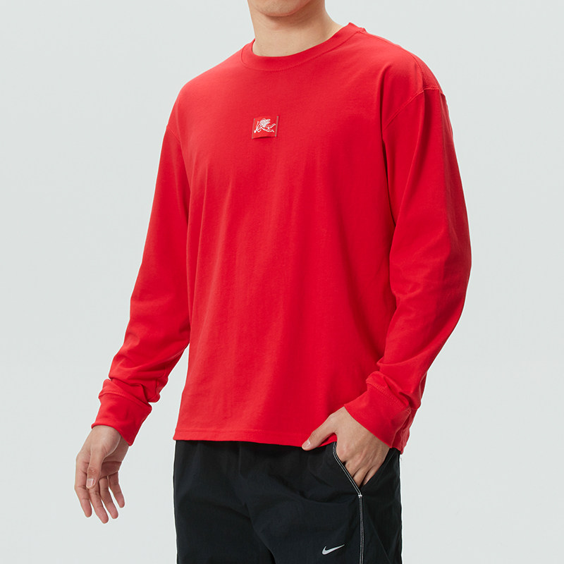 NIKE耐克红色长袖T恤男装圆领套头打底衫休闲运动服上衣潮IO9761