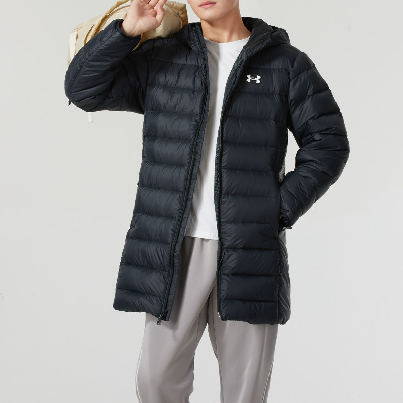 UA安德玛中长款羽绒服男款官方正品冬季新款保暖排骨连帽羽绒服男