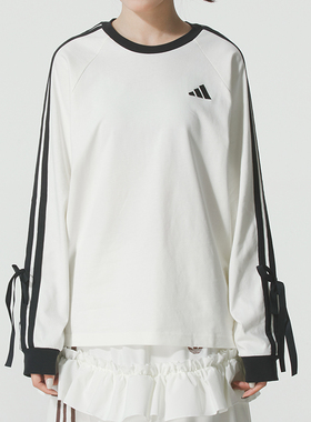 阿迪达斯白色蝴蝶结卫衣官方正品女2025秋冬新款运动套头衫KG3859