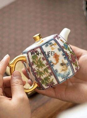 12.5X8CM 180ML Dehua White Porcelain Teapot Hand Drawn Gold