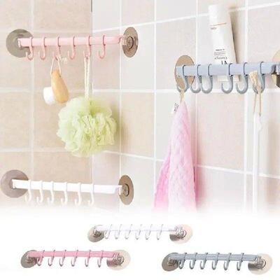 Six Row Punch Free Adhesive Hooks Heavy Duty Wall Coat Rack