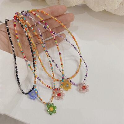 Colorful Flower Crystal Necklace for Women彩色水晶花朵项链女