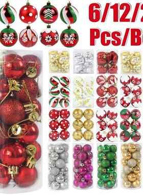 6/12/24Pcs Red Golden Christmas Balls Xmas Tree Hanging orna