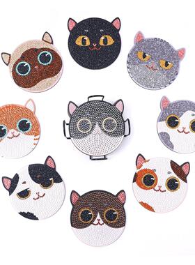 8pcs/Set DIY Diamond Painting Coasters Cat Wood Tablemat for