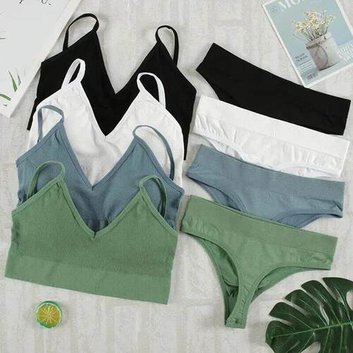 2Pcs Bra Set Underwear Set Women Panties Sexy G-String Seaml