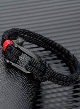 MKENDN Men Black Stainless Steel U shape Survival Bracelet O