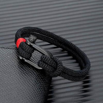 MKENDN Men Black Stainless Steel U shape Survival Bracelet O
