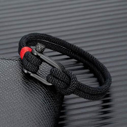 MKENDN Men Black Stainless Steel U shape Survival Bracelet O