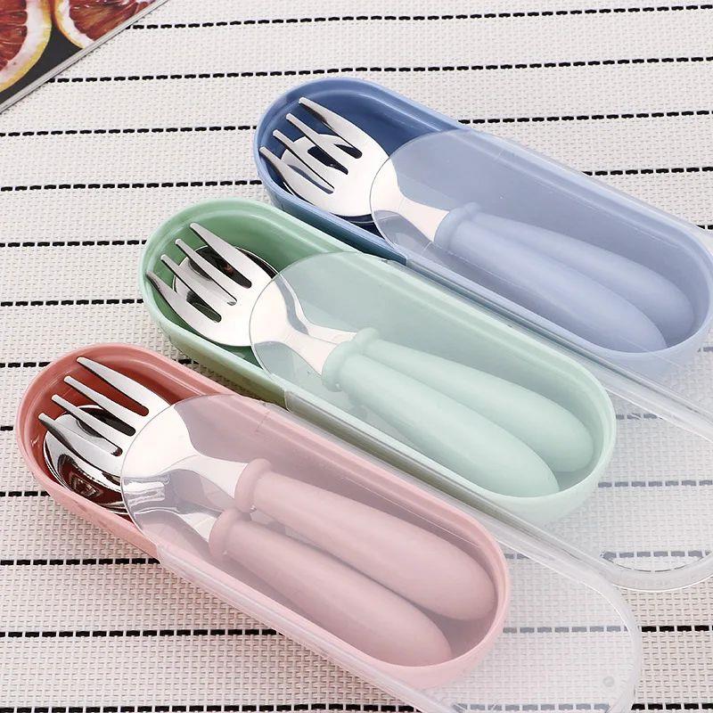 3pcs Children Spoon Forks Box Kids Stainless Steel Kids Cutl