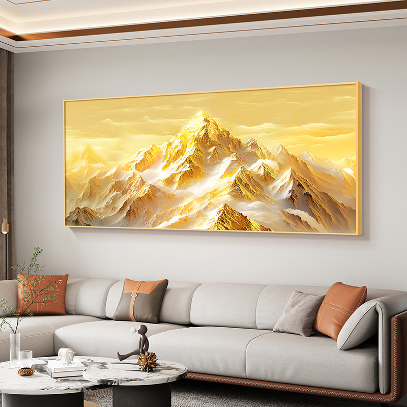 日照金山客厅沙发背景墙装饰画轻奢高级感挂画背有靠山办公室壁画