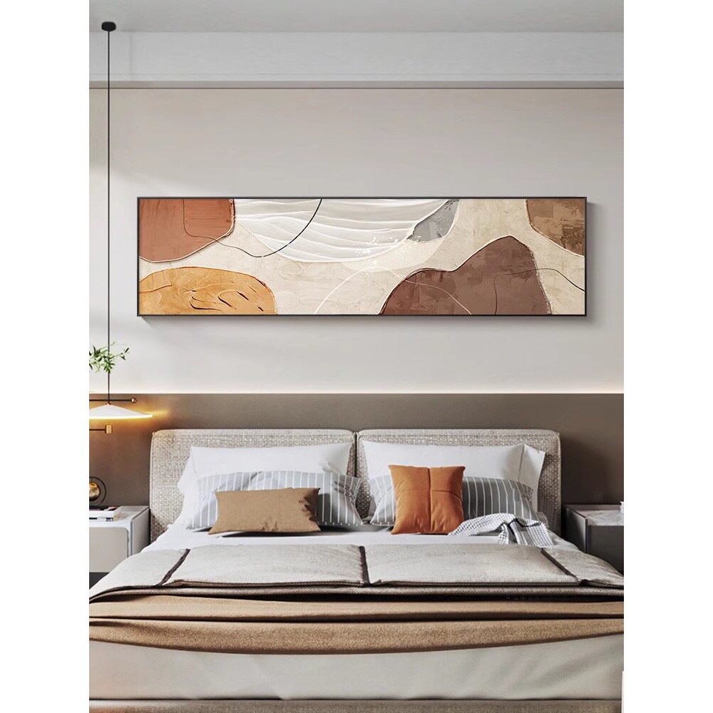 现代抽象酒店民宿卧室装饰画主卧床头挂画横版简约高级感客厅壁画