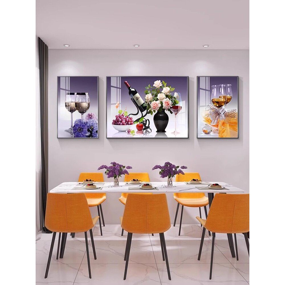 现代简约餐厅装饰画高档酒杯三联画客厅餐桌背景墙壁画吃饭厅挂画