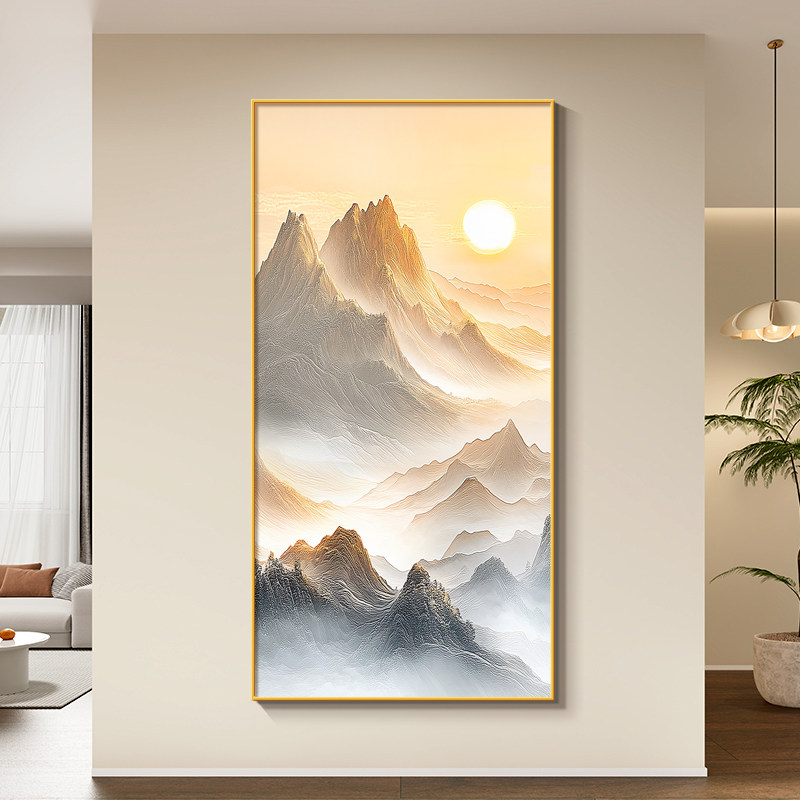 背有靠山入户门玄关装饰画现代简约走廊过道挂画日出东方风景壁画