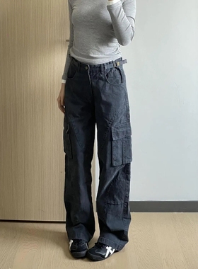 TIDES 美式复古工装裤男女春秋潮牌高街裤子cleanfit宽松直筒长裤