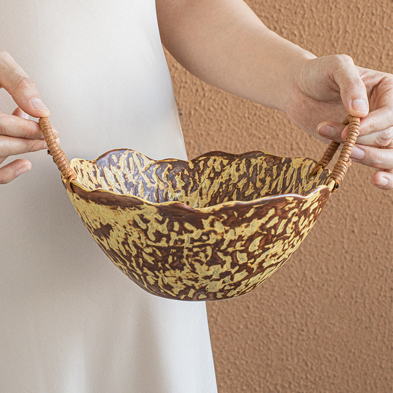 小悠家侘寂风粗陶异形果篮果盆