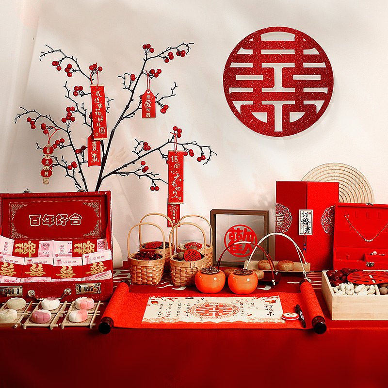 速发订婚小布置摆件装饰甜品台婚面仪式感摆台中式结桌用品宴物件