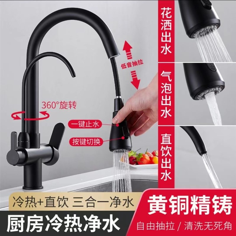 现货速发全铜三合一冷热厨房洗菜盆水槽三用带纯净水器机家用洗碗