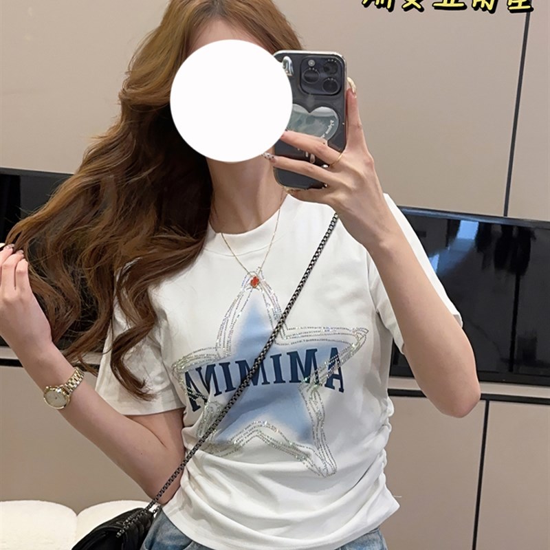 速发大码装亮钻季计星星202设夏5新款T恤休闲风版型上衣