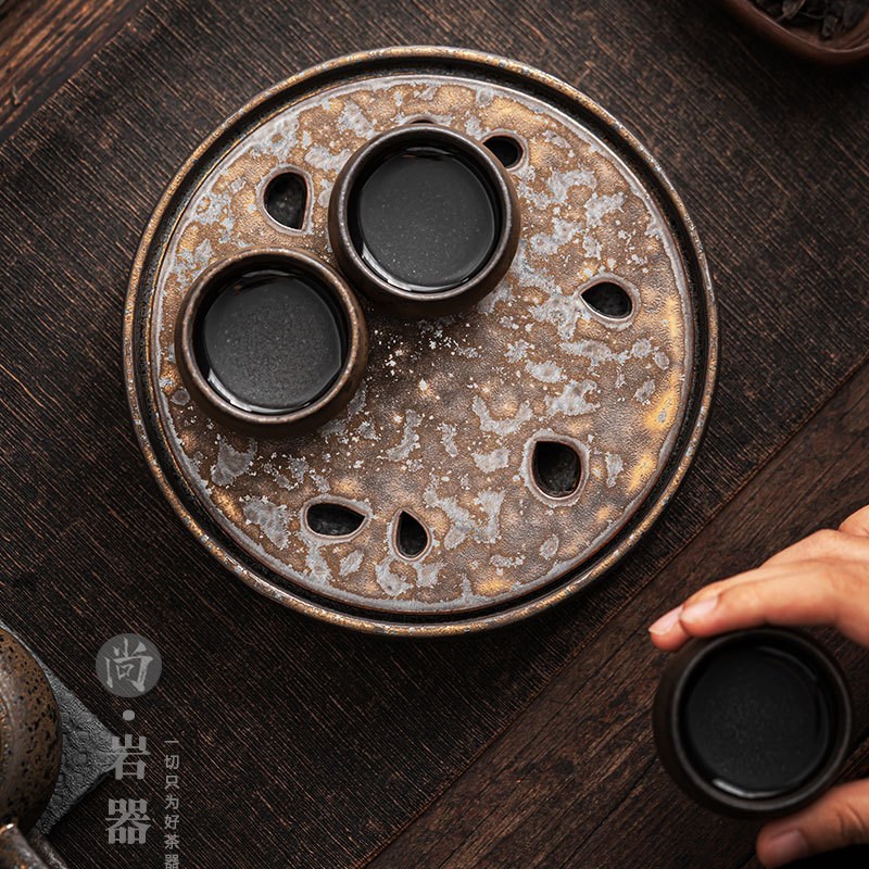 速发简易圆形茶盘家茶用台沥水盘功夫具茶茶托盘干泡盘中式储水小