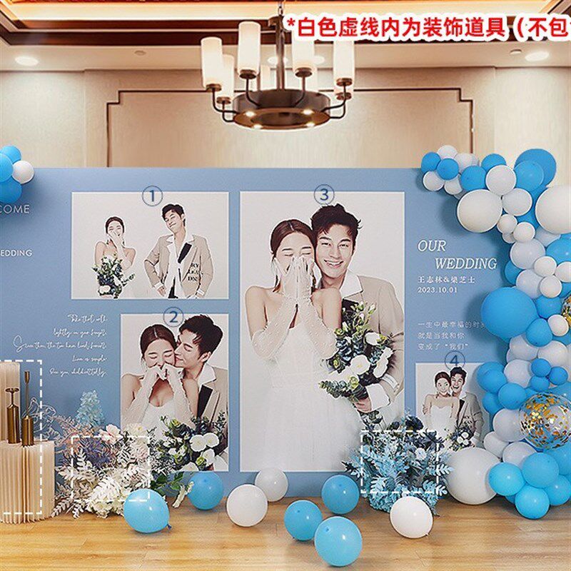 速发留景墙订婚婚纱海报迎宾装饰结婚板婚礼照片场景背置布影区