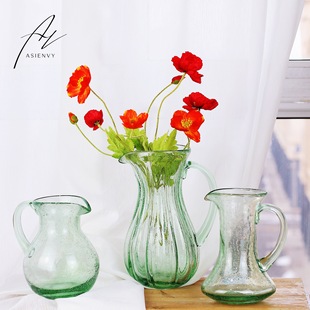速发款绿色气泡水壶玻璃花钟吊摆插花酒店会所样板房落地瓶件