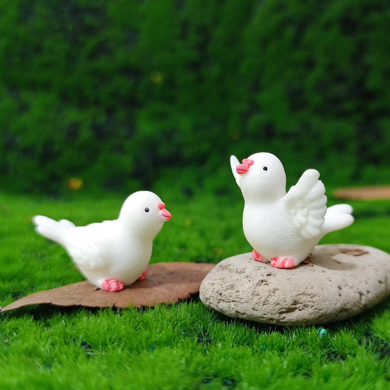 速发白鸽信鸽和平鸽树装迷你小摆件微景观造景脂饰可爱鸟子小动物