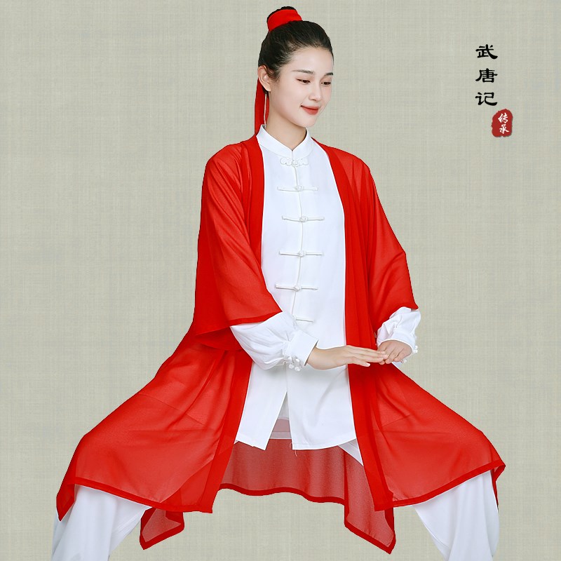 速发太极服男太极披纱搭件中国风舞蹈演表服武术比赛披肩外单太极