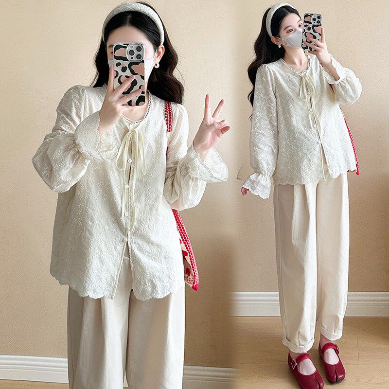 速发孕妇装春季套装长髦韩版休闲时袖娃秋衫托腹裤子外穿春娃两件