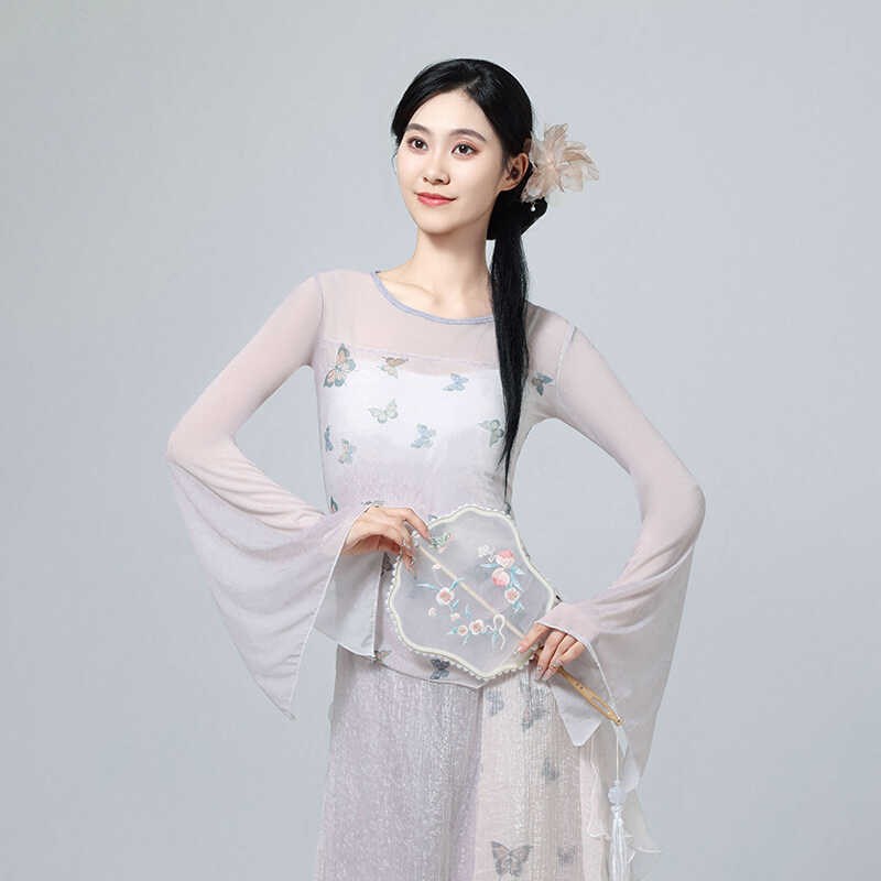 速发蹈典舞古服飘逸身韵服纱衣演出服仙气网纱上衣中国古舞风表演