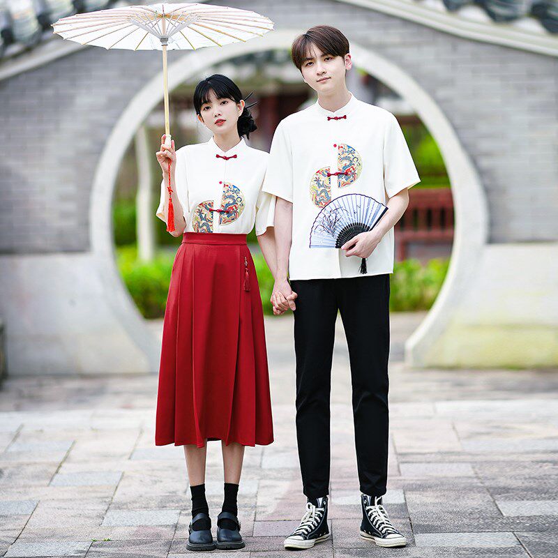 速发复古风班中式新服礼服合装高中初中小学生红歌套唱朗诵演出服