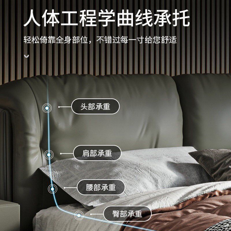 速发意式极简新款真皮床现代简约墨绿色软包轻奢主卧双人网红北欧