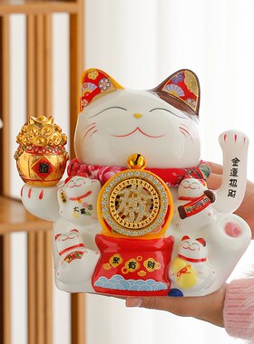 速发新店财业招开猫送贺礼电动手摇前台收银台大号发礼猫陶瓷摆件