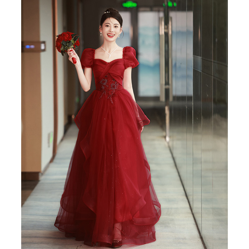 速发敬酒服新娘2025级款红色订婚宴婚礼服裙结晚回门高新感纱裙夏