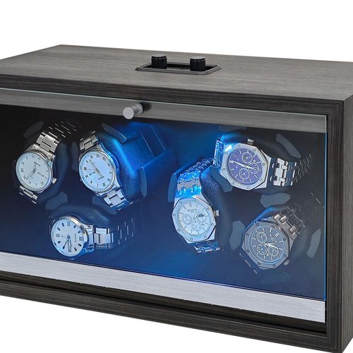 现货黑檀纹木质全智能主动静音6表位机械手表黑曜摇表转表器